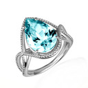 .925 Sterling Silver Beaded Pear Cut Aqua Gemstone Infinity Ring