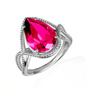.925 Sterling Silver Beaded Pear Cut Ruby Gemstone Infinity Ring
