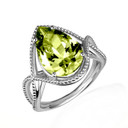 .925 Sterling Silver Beaded Pear Cut Peridot Gemstone Infinity Ring