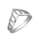 White Gold Diamond Cut Striped Chevron Ring