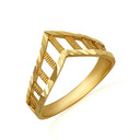 Gold Diamond Cut Striped Chevron Ring