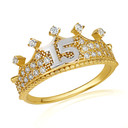 Two Tone CZ Triple Set Royal Crown 15 Años Quinceañera Ring