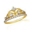 Gold CZ Wavy Royal Crown Tiara Ring