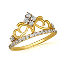 Gold CZ Filigree Royal Crown Ring