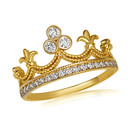 Gold Cubic Zirconia Fleur-de-lis Crown Milgrain Ring