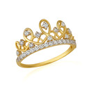 Gold CZ Royal Princess Crown Wavy Ring