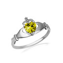 .925 Sterling Silver Irish Celtic Claddagh Heart Peridot Birthstone Ring