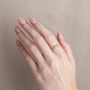 Gold Hawaiian Flower Plumeria Ring on female model