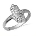 White Gold Diamond Hamsa Hand Jewish Star Of David Protection Ring