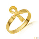 Gold Egyptian Hieroglyphics Ankh Cross Ring