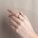 Gold Pet Dog Paw Print Beaded Signet Ring on female model