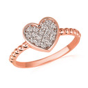 Rose Gold Diamond Heart Studded Beaded Band Ring
