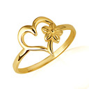 Gold Heart Hawaiian Flower Plumeria Ring