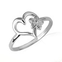.925 Sterling Silver Heart Hawaiian Flower Plumeria Ring