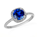 White Gold Round Birthstone Diamond Roped Ring