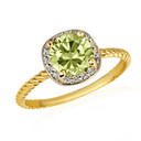 Gold Round Peridot Birthstone Diamond Roped Ring