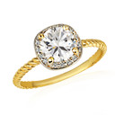 Gold Round Clear Birthstone Diamond Roped Ring
