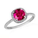 .925 Sterling Silver Personalized Ruby Birthstone Halo Rope Ring