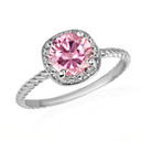 .925 Sterling Silver Personalized Pink Birthstone Halo Rope Ring