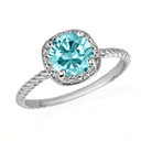 .925 Sterling Silver Personalized Aquamarine Birthstone Halo Rope Ring