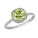 .925 Sterling Silver Personalized Peridot Birthstone Halo Rope Ring