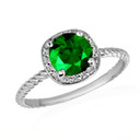 .925 Sterling Silver Personalized Emerald Birthstone Halo Rope Ring