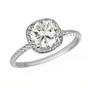 .925 Sterling Silver Personalized Clear Birthstone Halo Rope Ring