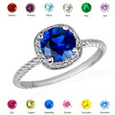 .925 Sterling Silver Personalized Birthstone Halo Rope Ring