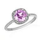 .925 Sterling Silver Personalized Alexandrite Birthstone Halo Rope Ring