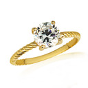 Gold Round Cubic Zirconia Birthstone Roped Ring