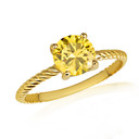 Gold Round Citrine Gemstone Roped Ring