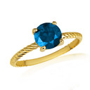 Gold Round Blue Topaz Cubic Zirconia Birthstone Roped Ring