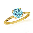 Gold Round Aqua Cubic Zirconia Birthstone Roped Ring