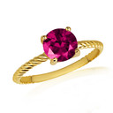 Gold Round Ruby Cubic Zirconia Birthstone Roped Ring