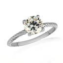 White Gold Round Cubic Zirconia Birthstone Roped Ring