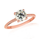 Rose Gold Round Cubic Zirconia Birthstone Roped Ring
