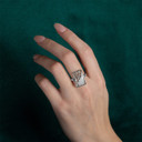 .925 Sterling Silver Rectangle Diamond Cut Floral Statement Ring on female model