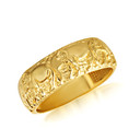 Gold Good Luck Elephants Textured Band Ring