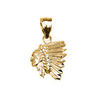 Yellow Gold Native American Indian Head Pendant Necklace