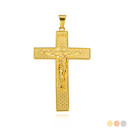 Gold Checkered Cross Jesus Christ Crucifix Pendant