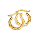 14K Yellow Gold Reversible Diamond Cut Twist Hoop Earrings