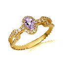 Gold Oval Alexandrite Gemstone Diamond Studded Chain Link Ring 6.4 mm