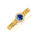 Gold Sideways Round Gemstone & Diamond Halo Cuban Chain Link Ring