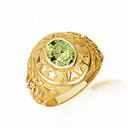Yellow Gold United States Navy Peridot Cubic Zirconia Birthstone Officially Licensed Men's Ring