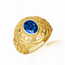 Yellow Gold United States Navy Sapphire Cubic Zirconia Birthstone Officially Licensed Men's Ring