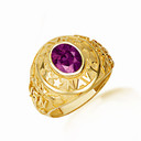 Yellow Gold United States Navy Ametyst Cubic Zirconia Birthstone Officially Licensed Men's Ring