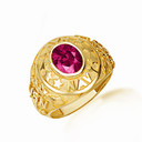 Yellow Gold United States Navy Ruby Cubic Zirconia Birthstone Officially Licensed Men's Ring
