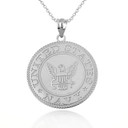 .925 Sterling Silver United States Navy Eagle Emblem Officially Licensed Medallion Pendant Necklace