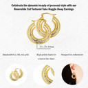 14K Yellow Gold Reversible Cut Textured Tube Huggie Hoop Earrings