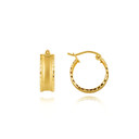14K Yellow Gold Satin Finish Huggies Hoop Diamond Cut Earrings